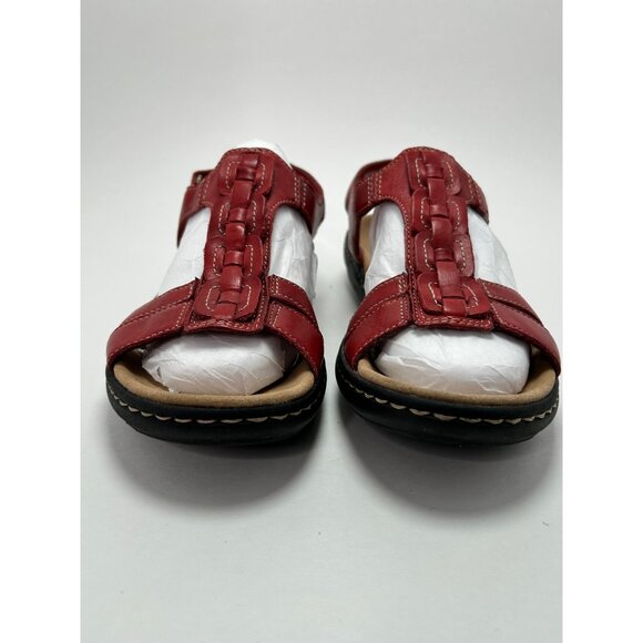Clarks Collection Sandals Women's Size 8 Red Leather Basket Weave Detail - Picture 2 of 11